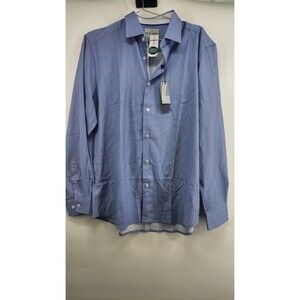 Henri James Men's Blue Large 4 Way Herringbone‎ Print Woven Dress Shirt NWT